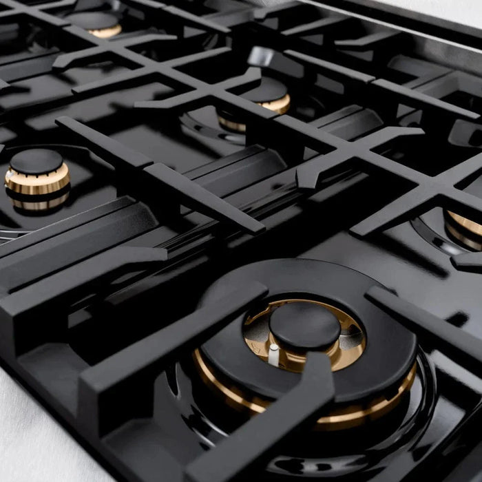 ZLINE 36"Classic Gas Range, Convection Gas Oven, DuraSnow® Stainless Steel, Black Matte Door Champagne Bronze CGRSZ-BLM-36-CB09K