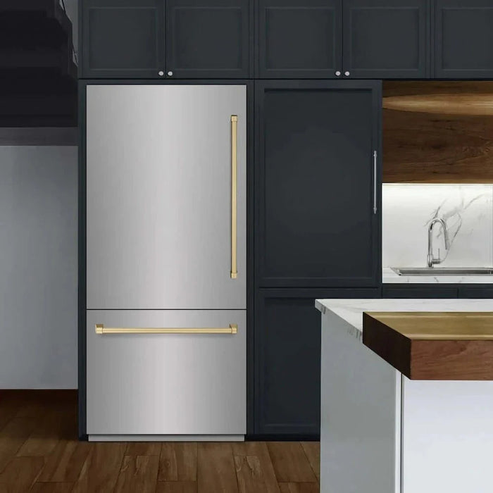 ZLINE 36" Built-In Bottom Freezer Refrigerator,Water Dispenser, Ice Maker, Champagne Bronze RBITZ-304-36CB09K