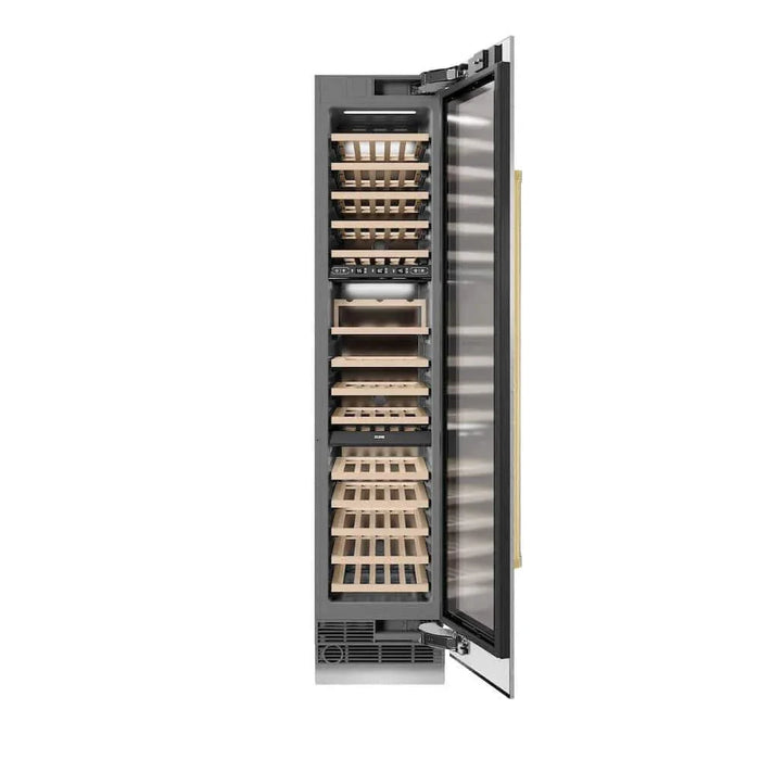 ZLINE 18"Triple Zone 68 Bottle Right Hinge Column Wine Cooler, DuraSnow® Stainless Steel Polished Gold RCWVRZ-SN-18-G09K