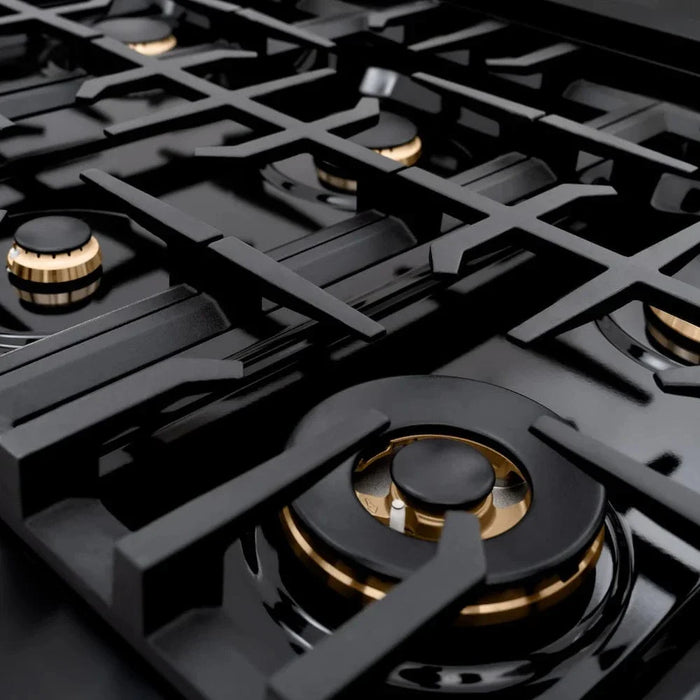 ZLINE 36" Dual Fuel Range, Gas Cooktop, Electric Convection Oven Black Stainless Steel, Champagne Bronze CDRBZ-36-CB09K