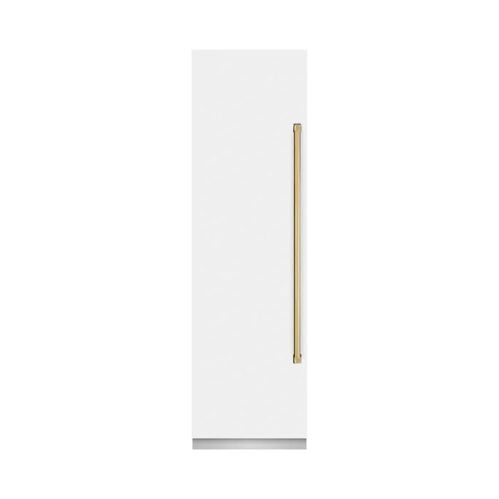 ZLINE 24" Column Freezer White Matte Stainless Steel, Graphite Gray Interior Polished Gold RCFVZ-WM-24-G09K