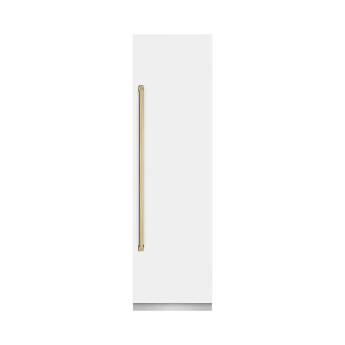 ZLINE 24" Column Refrigerator White Matte Stainless Steel, Graphite Gray Interior Polished Gold RCRVZ-WM-24-G09K