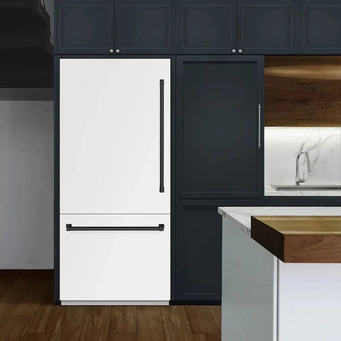 ZLINE 36" Built-In Bottom Freezer Refrigerator,Water Dispenser, Ice Maker, White Matte Matte Black RBITZ-WM-36-MB09K