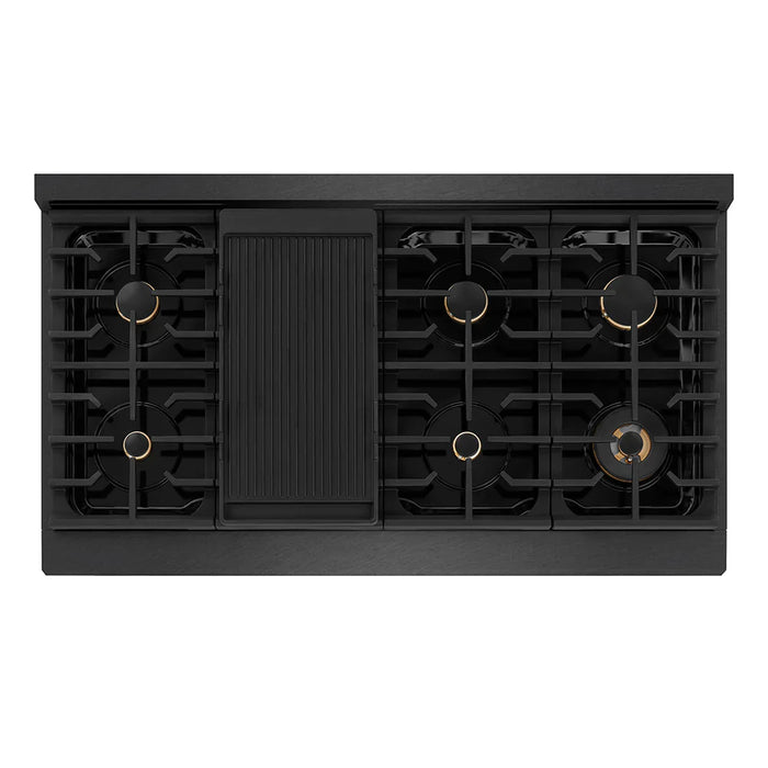 ZLINE 48" Paramount Dual Fuel Range, Electric Convection Oven, Black Satin Stainless Steel, Brass Burners SDRBS-BR-4809K