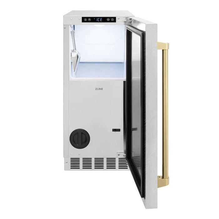 ZLINE Autograph Edition 15" Touchstone Clear Gourmet Maker, Drain Pump, Satin Stainless Steel Door, Accents IGMDZ-SN-15-CB09K