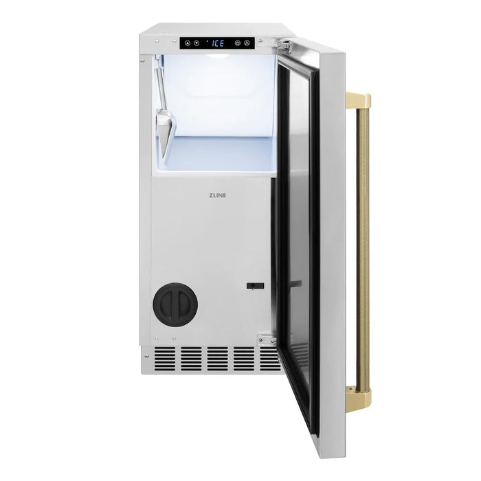 ZLINE Autograph Edition 15" Touchstone Gourmet Ice Maker, Drain Pump, Stainless Steel Door, Helix Handle IGMDZ-ST-15-KCB09K