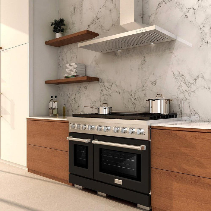 ZLINE 48" Gas Range, Convection Gas Oven, Stainless Steel,Matte Black  SGR-BLM-4809K