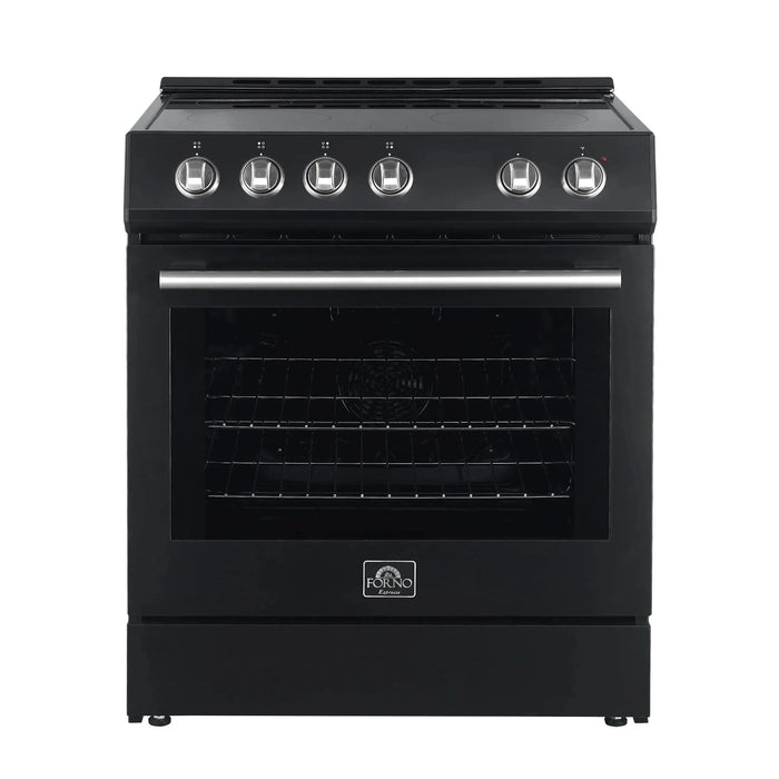 Forno Espresso Package - 30" Electric Range, Range Hood, Refrigerator and Dishwasher in Black with Silver Handles, FBDL-006-02US09K