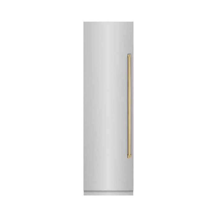 ZLINE 24" Column Freezer Stainless Steel, Graphite Gray Interior Polished Gold RCFVZ-304-24-G09K