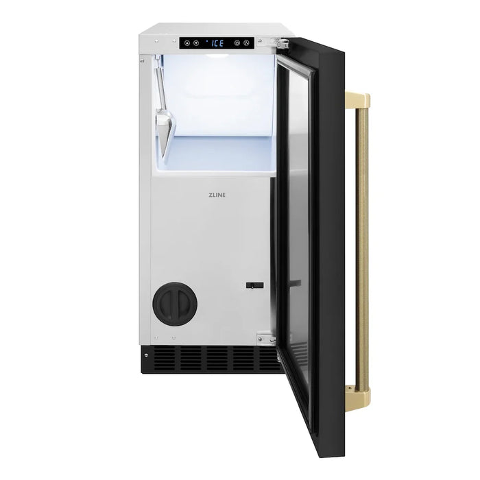 ZLINE Autograph Edition 15" Touchstone Clear Cube Ice Maker, Drain Pump, Black Stainless Steel Door, Helix Handle ICCDZ-BS-15-KCB09K