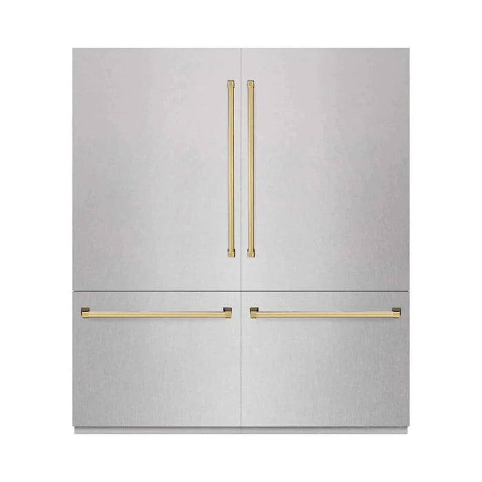 ZLINE 72" Built-In Bottom Freezer Refrigerator,Water Dispenser, Ice Maker, DuraSnow® Stainless Steel Graphite Gray Polished Gold GRBITZ-SN-72-G09K