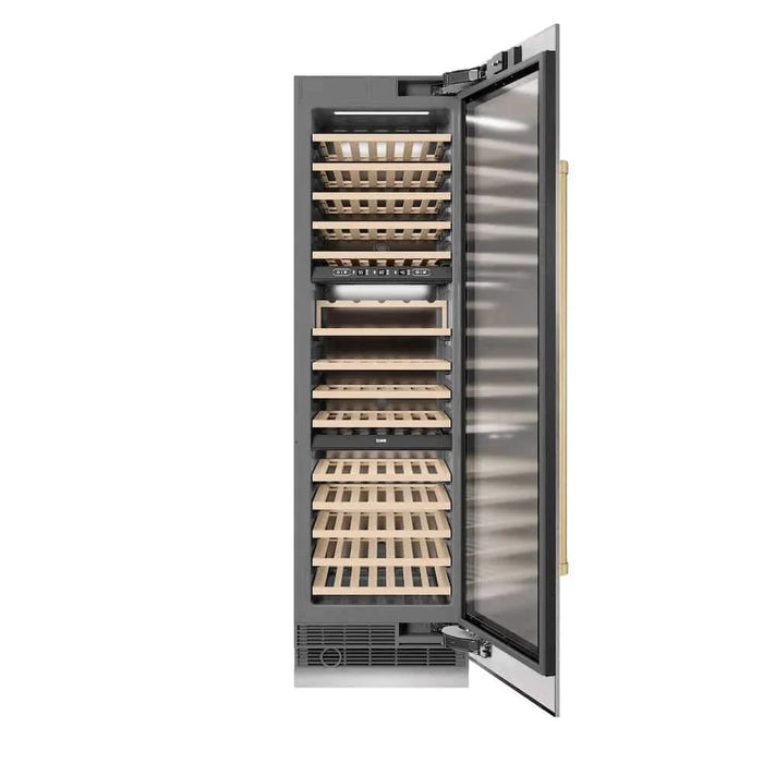 ZLINE 24"Triple Zone 100 Bottle Column Wine Cooler, DuraSnow®  Stainless Steel Champagne Bronze RCWVZ-SN-24-CB09K