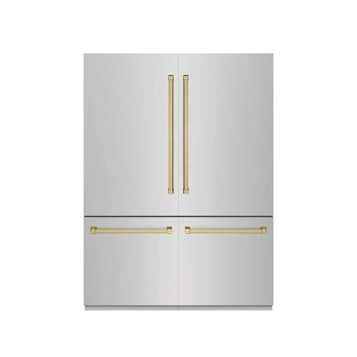 ZLINE 60" Built-In Bottom Freezer Refrigerator with Water Dispenser, Ice Maker, Stainless Steel, Graphite Gray Interior, Champagne Bronze GRBIVZ-304-60CB09K