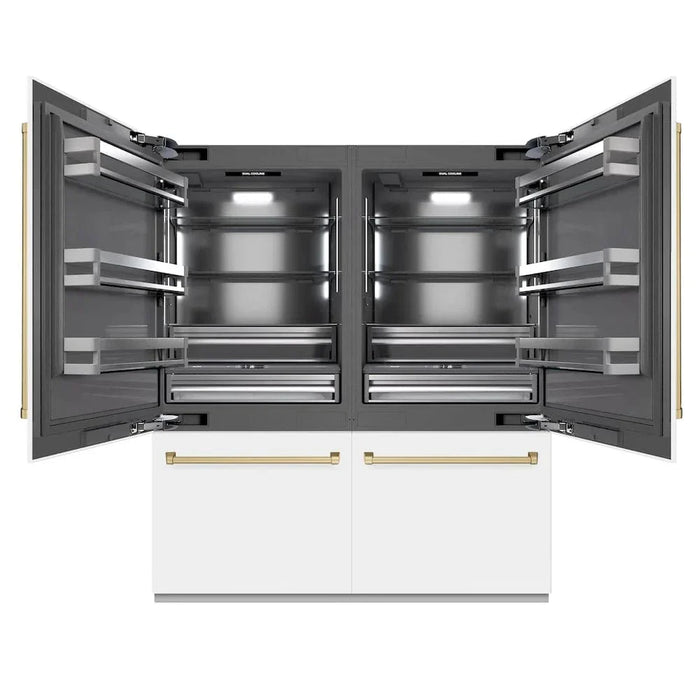 ZLINE 72" Built-In Bottom Freezer Refrigerator,Water Dispenser, Ice Maker, White Matte Graphite Gray Champagne Bronze GRBITZ-WM-72-CB09K
