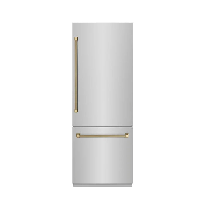 ZLINE Autograph Edition 30" Built-In Bottom Freezer Refrigerator, Water Dispenser, Ice Maker, Stainless Steel, Graphite Gray Interior,Helix Handles GRBIVZ-30430KCB09K