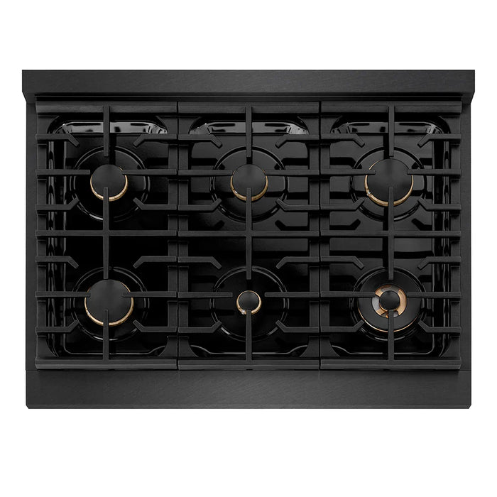 ZLINE 36" Paramount Gas Range, Convection Gas Oven, Black Satin Stainless Steel, Brass Burners SGRBS-BR-3609K