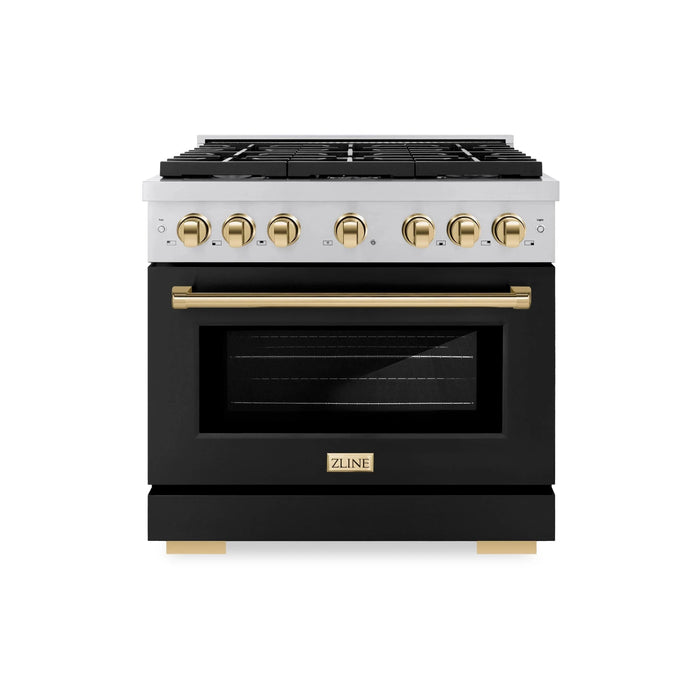 ZLINE 36"Paramount Dual Fuel Range Black Matte Gold SDRZ-BLM-36-G09K