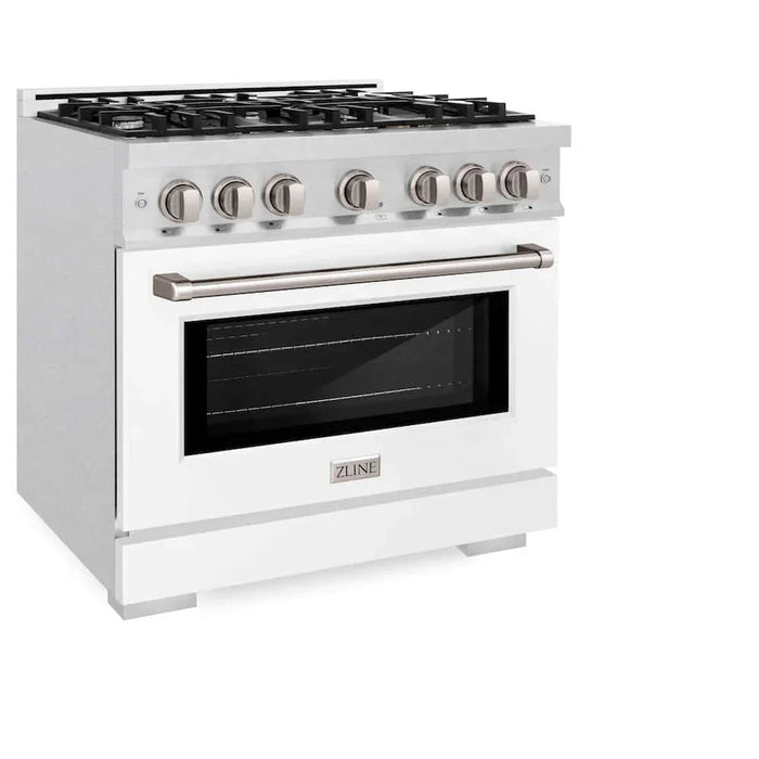ZLINE 36" Select Dual Fuel Range Gas Cooktop Electric Convection Oven DuraSnow® Stainless Steel White Matte Door HDRS-WM-3609K