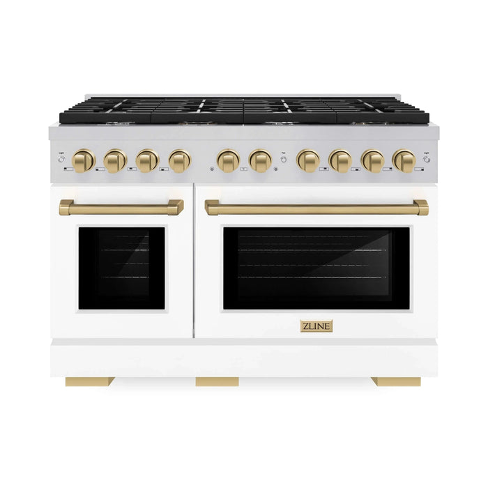ZLINE 48"Paramount Dual Fuel Range White Matte Champagne Bronze SDRZ-WM-48-CB09K