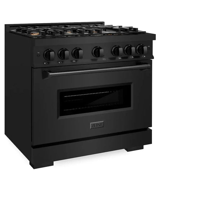 ZLINE 36" Dual Fuel Range, Gas Cooktop, Electric Convection Oven Black Stainless Steel Brass Burners, CDRB-BR-3609K