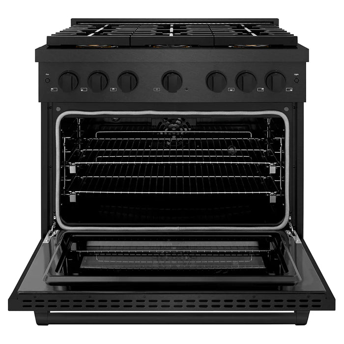 ZLINE 36" Paramount Dual Fuel Range, Electric Convection Oven, Black Satin Stainless Steel, Brass Burners SDRBS-BR-3609K