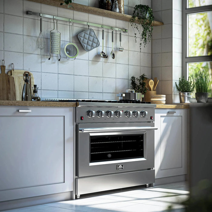 Forno Appliance Package - 36" Gas Range, Dishwasher, 36" Refrigerator FBDL-004-01CAUS09K