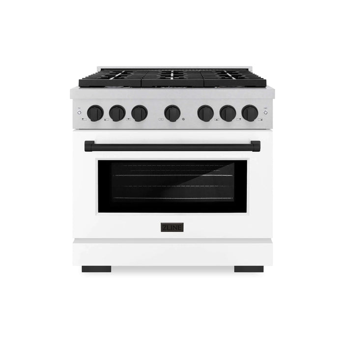 ZLINE 36"Paramount Dual Fuel Range DuraSnow® White Matte, Matte Black SDRSZ-WM-36-MB09K