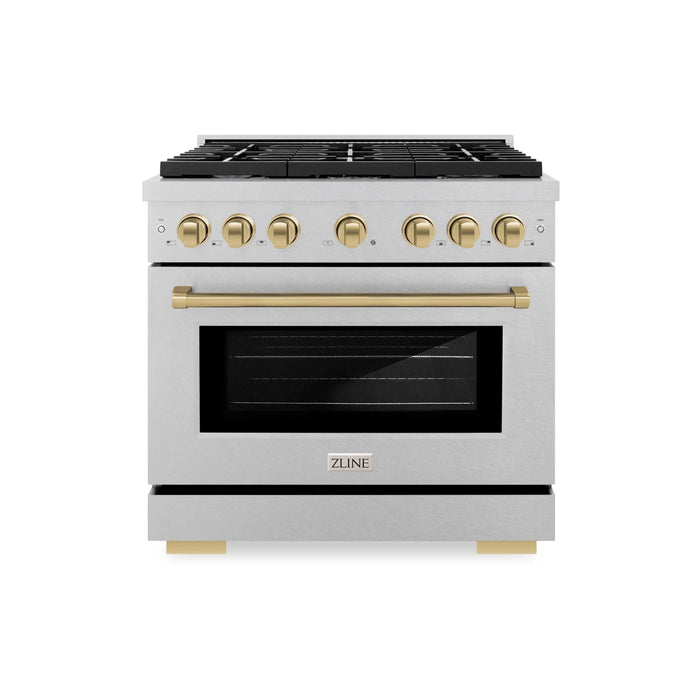 ZLINE 36"Paramount Dual Fuel Range DuraSnow® Champagne Bronze SDRSZ-36-CB09K