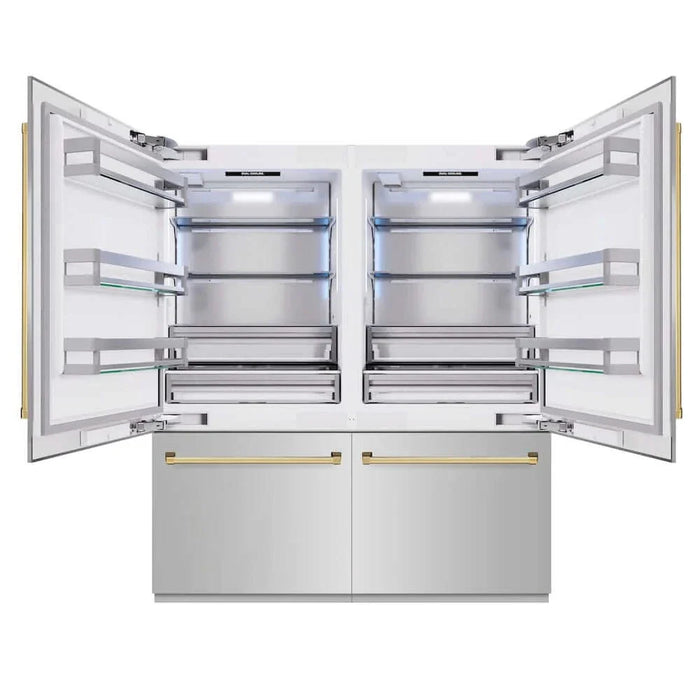 ZLINE 72" Built-In Bottom Freezer Refrigerator,Water Dispenser, Ice Maker, Polished Gold RBITZ-304-72G09K