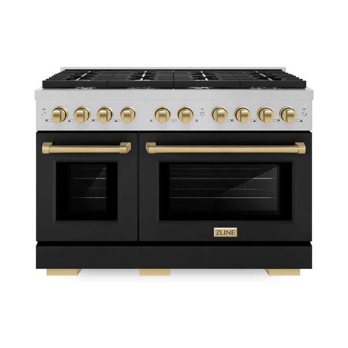 ZLINE 48"Paramount Dual Fuel Range DuraSnow® Black Matte, Champagne Bronze SDRSZ-BLM-48-CB09K