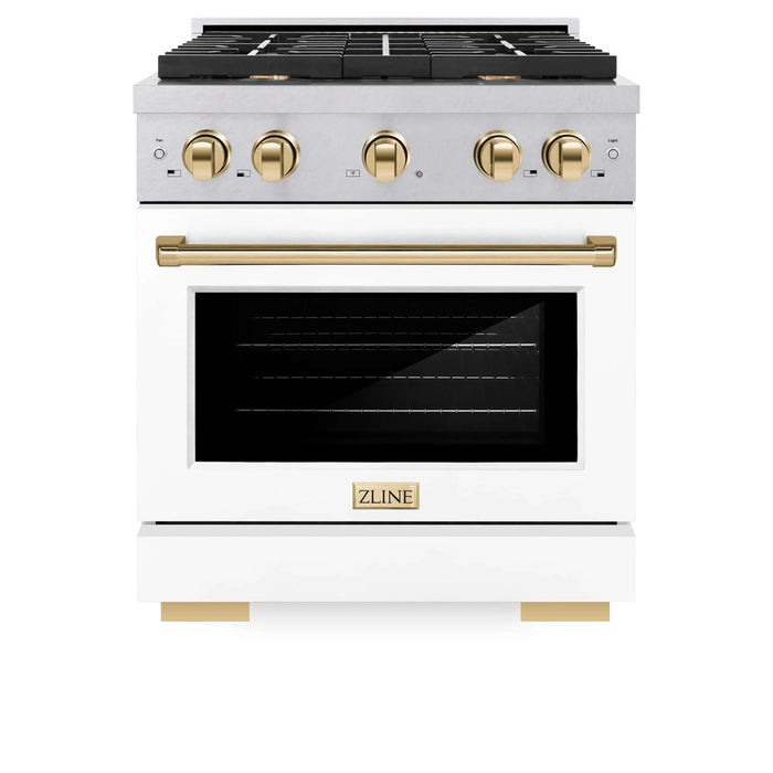 ZLINE 30"Paramount Dual Fuel Range DuraSnow® White Matte, Gold SDRSZ-WM-30-G09K