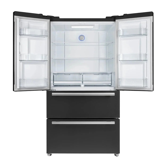 Forno Espresso Moena 36"French Door Refrigerator, Black with Antique Brass Handle FFRBI1820-36BLK09K
