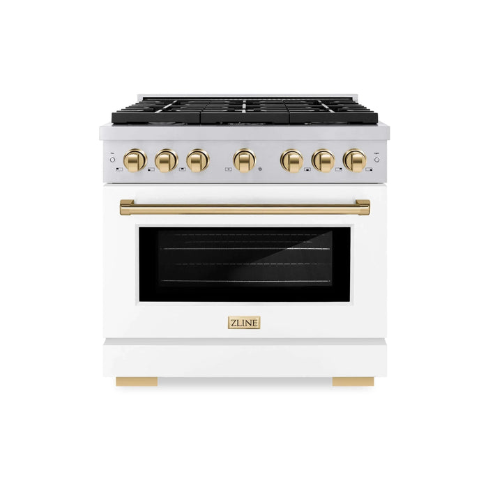 ZLINE 36"Paramount Dual Fuel Range White Matte Gold SDRZ-WM-36-G09K