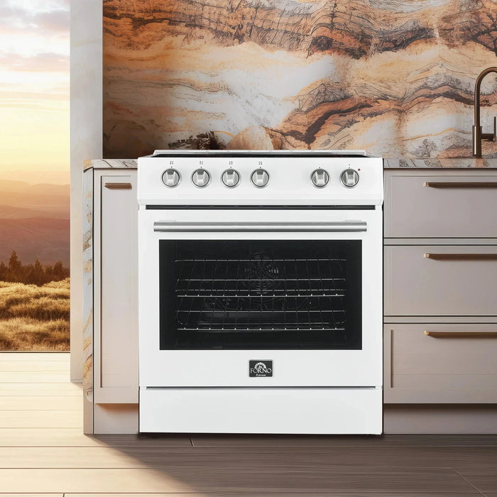 Forno Espresso Package - 30" Electric Range and Refrigerator in White with Silver Handles FBDL-003-03US09K