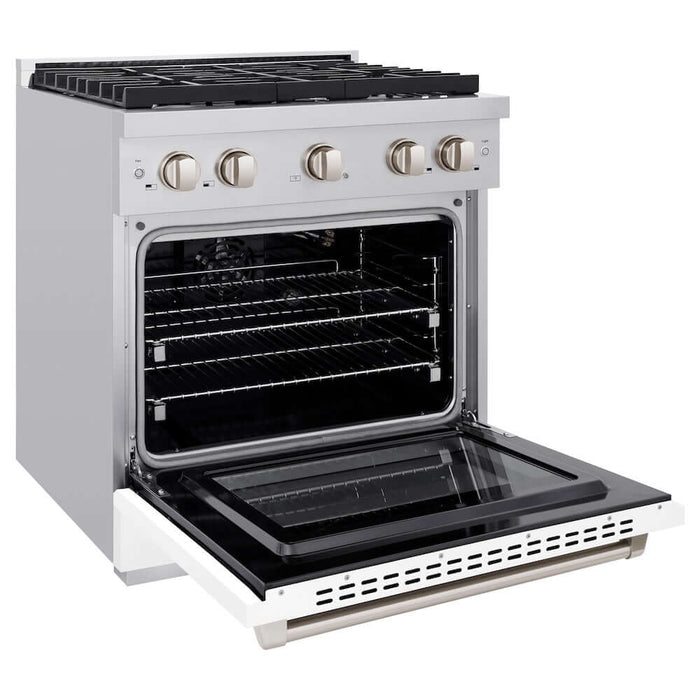 ZLINE 30 In. Gas Range, Stainless Steel, White Matte, SGR-WM-3009K