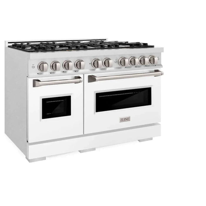 ZLINE 48" Dual Fuel Range, Gas Cooktop, Electric Convection Oven DuraSnow® Stainless Steel, White Matte Door CDRS-WM-4809K