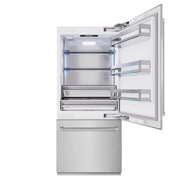 ZLINE 36" Built-In Bottom Freezer Refrigerator,Water Dispenser, Ice Maker, DuraSnow® Stainless Steel RBIT-SN-3609K