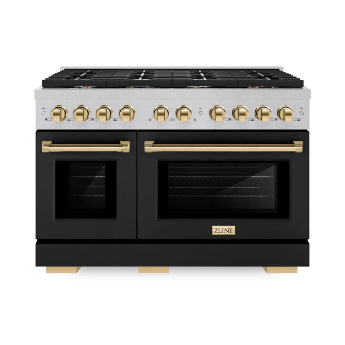 ZLINE 48"Paramount Dual Fuel Range DuraSnow® Black Matte, Gold SDRSZ-BLM-48-G09K