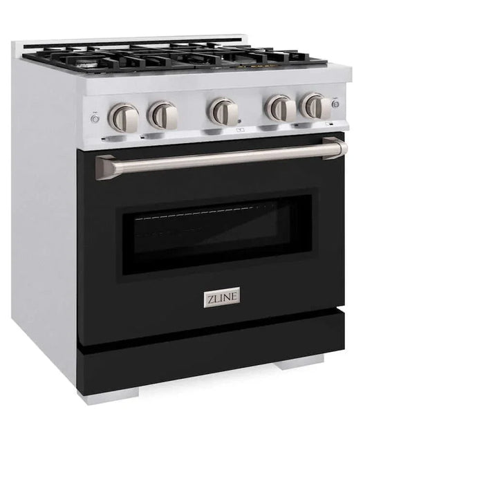 ZLINE 30" Classic Gas Range, Convection Gas Oven DuraSnow® Stainless Steel, Black Matte Door CGRS-BLM-3009K