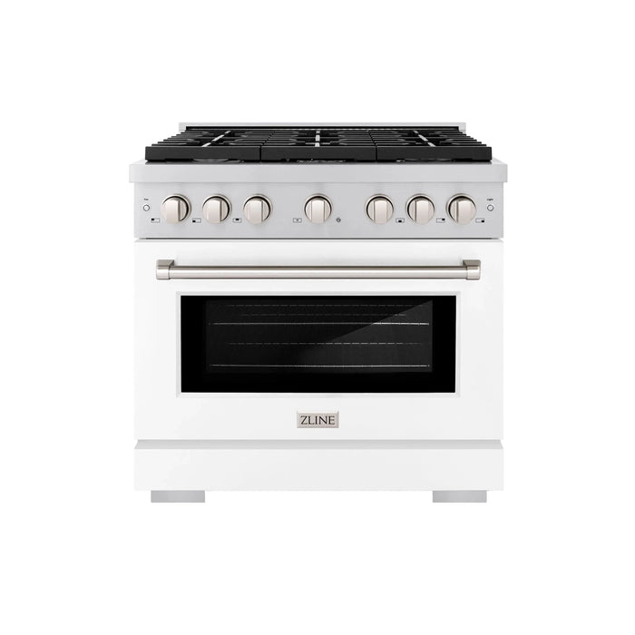 ZLINE 36"Paramount Dual Fuel Range Stainless Steel, White Matte, SDR-WM-3609K