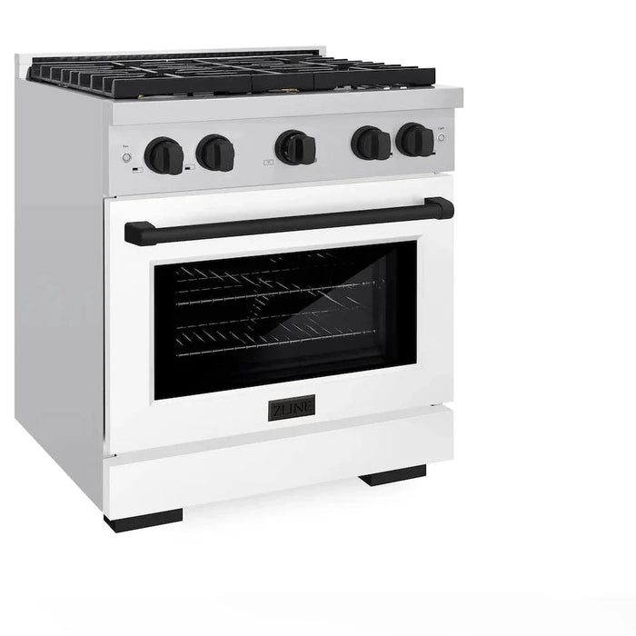 ZLINE 30"Paramount Dual Fuel Range White Matte Matte Black SDRZ-WM-30-MB09K