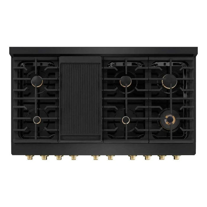 ZLINE 48"Gas Range, Convection Gas Oven, Black, Champagne Bronze,SGRBZ-48-CB09K