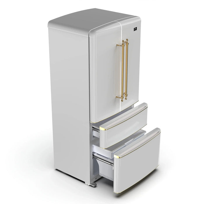 Forno Luigi 33" French Door Refrigerator, White, Antique Brass, FFFFD1791-33WHT09K