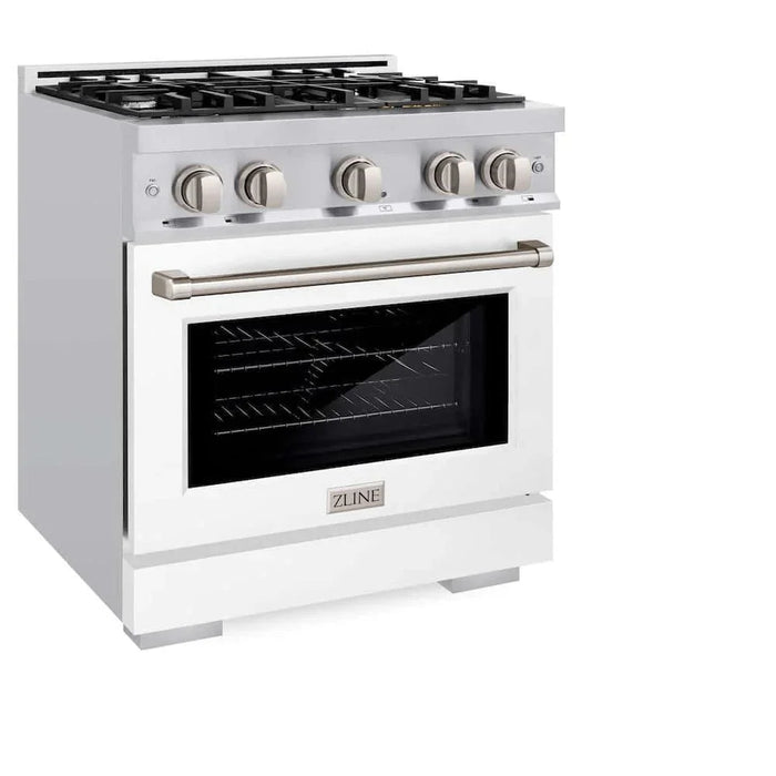 ZLINE 30" Select Gas Range Convection Gas Oven White Matte Stainless Steel HGR-WM-3009K