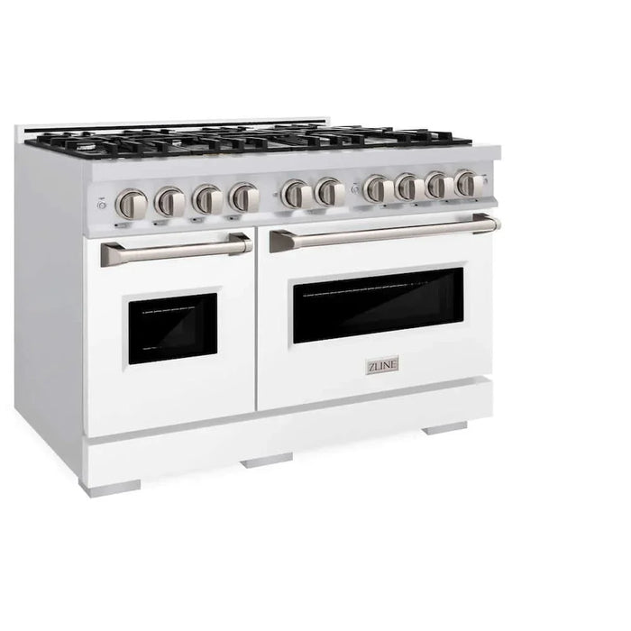 ZLINE 48" Dual Fuel Range, Gas Cooktop, Electric Convection Oven Stainless Steel, White Matte Door CDR-WM-4809K