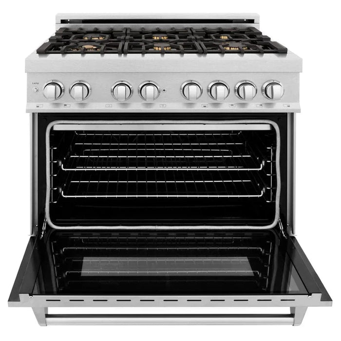 ZLINE 36" Dual Fuel Range, DuraSnow, Stainless, Brass Burners, Griddle RAS-SN-BR-GR-3609K