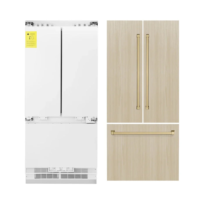 ZLINE Autograph Edition 36" Panel Ready Built-In Bottom Freezer Refrigerator, Water Dispenser, Ice Maker, Accents RBIVZ-36-CB09K