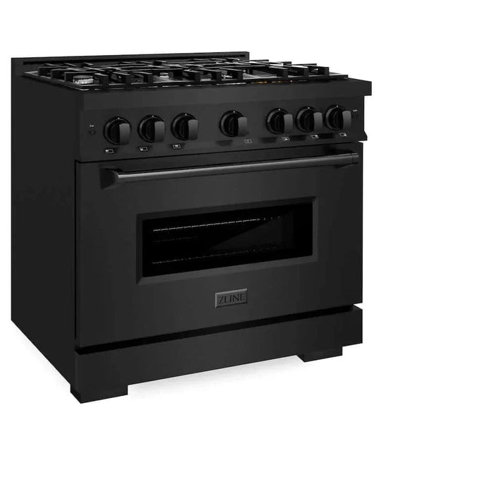 ZLINE 36" Dual Fuel Range, Gas Cooktop, Electric Convection Oven Black Stainless Steel, CDRB-3609K