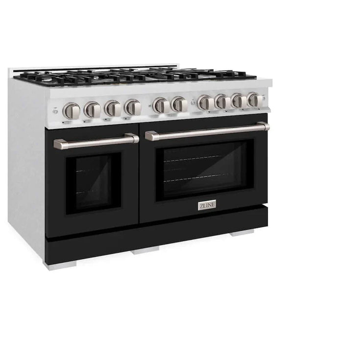 ZLINE 48" Select Dual Fuel Range Gas Cooktop Electric Convection Oven DuraSnow® Stainless Steel Black Matte Door HDRS-BLM-4809K