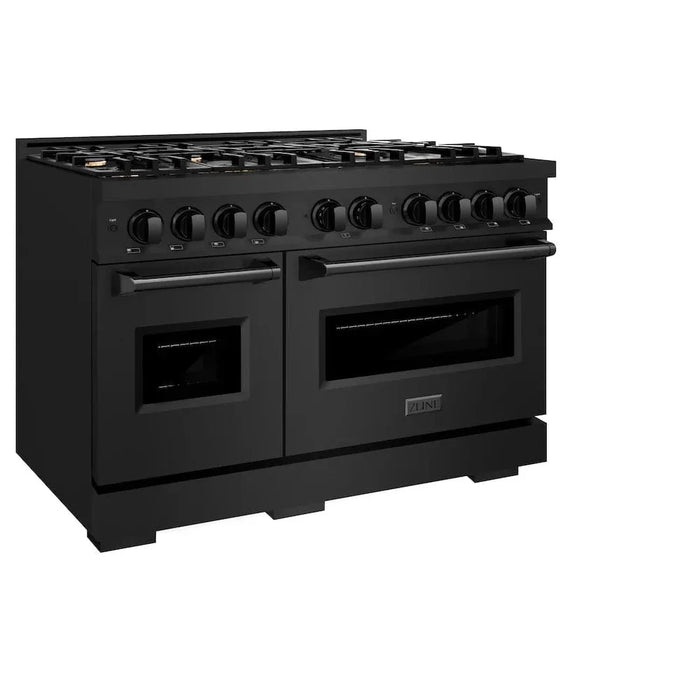 ZLINE 48" Dual Fuel Range, Gas Cooktop, Electric Convection Oven Black Stainless Steel Brass Burners, CDRB-BR-4809K